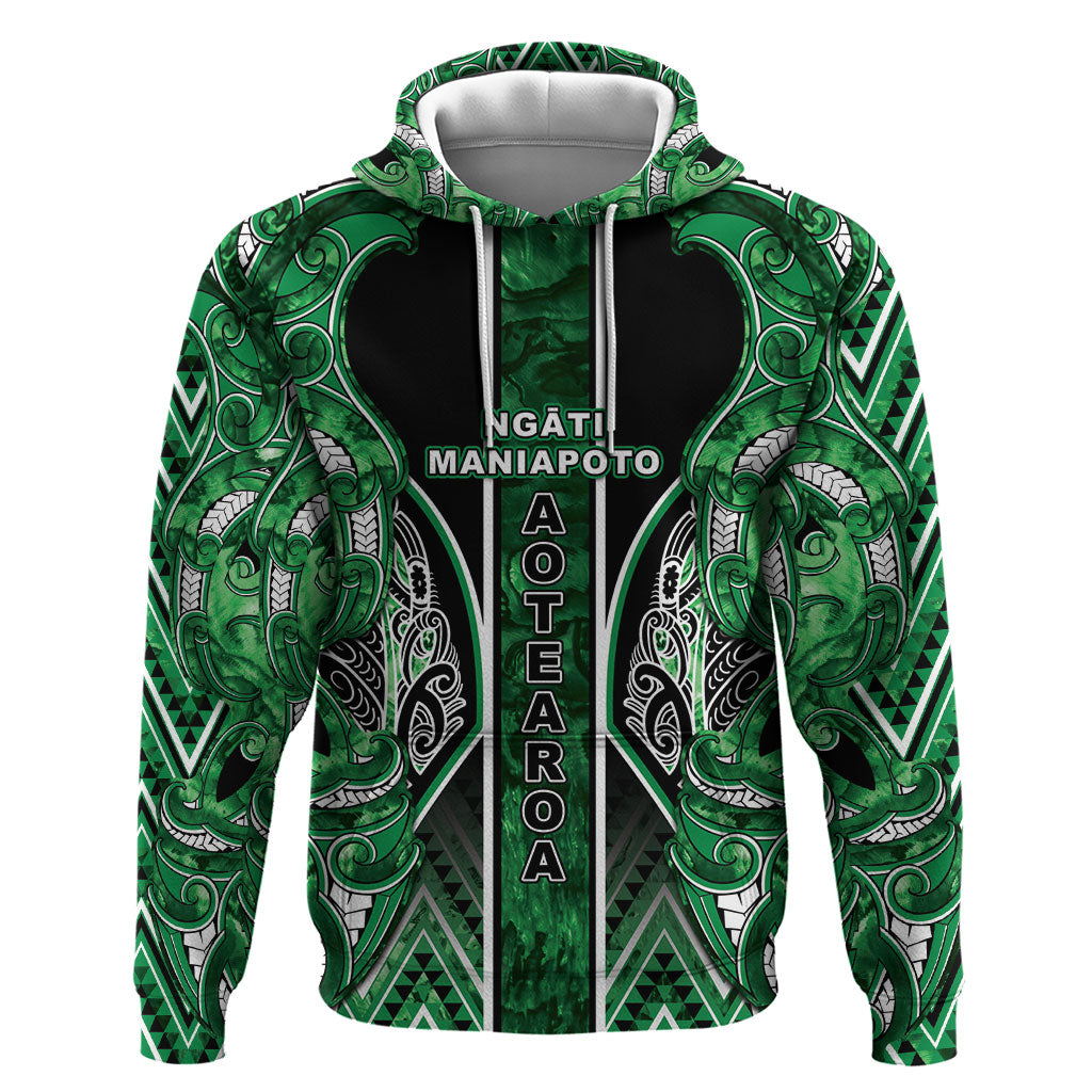 Aotearoa Ngati Maniapoto Zip Hoodie Maori Tribal Green Paua Shell Pattern DT05 Pullover Hoodie Green - Polynesian Pride