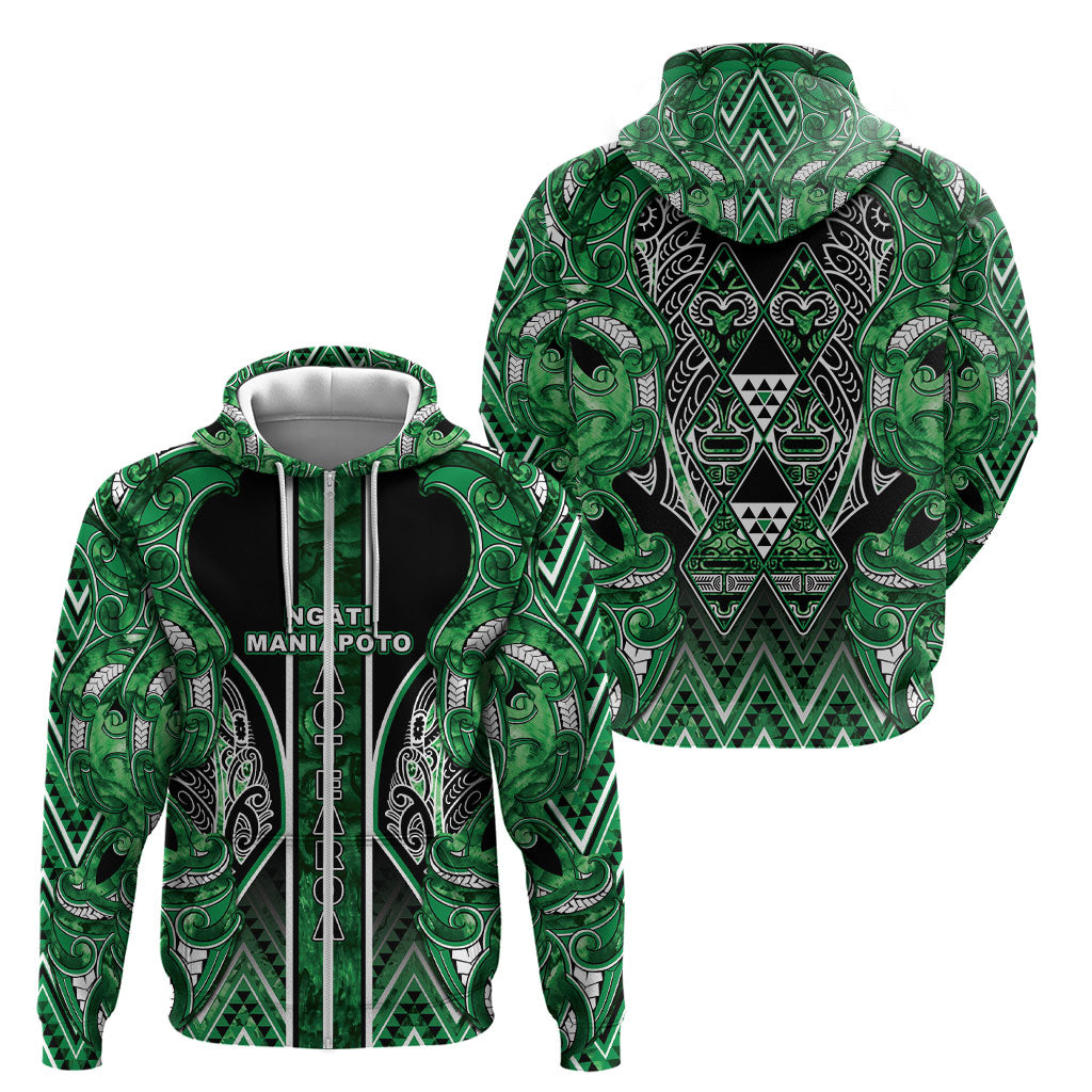 Aotearoa Ngati Maniapoto Zip Hoodie Maori Tribal Green Paua Shell Pattern DT05 - Polynesian Pride
