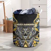 Aotearoa Ngati Raukawa Laundry Basket Maori Tribal Yellow And Navy Paua Shell Pattern DT05 Yellow - Polynesian Pride
