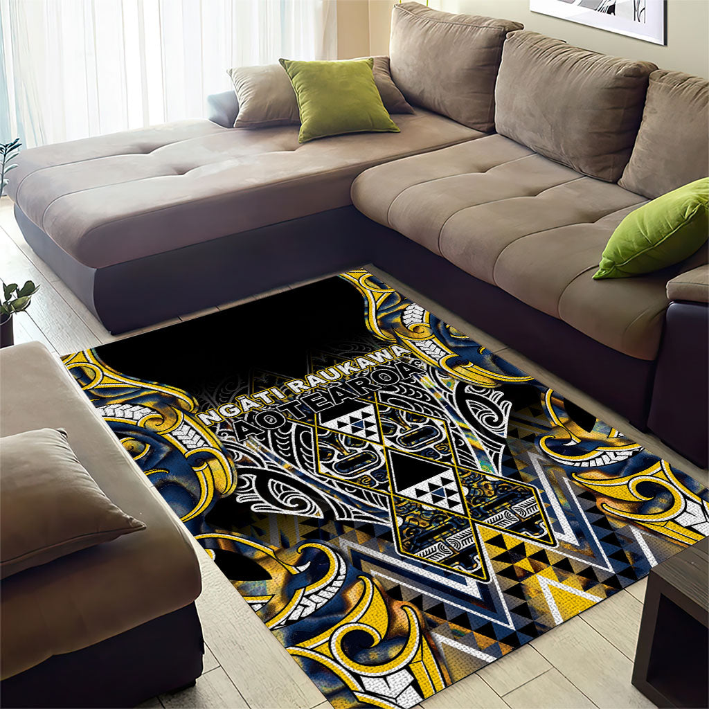 Aotearoa Ngati Raukawa Area Rug Maori Tribal Yellow And Navy Paua Shell Pattern DT05 - Polynesian Pride