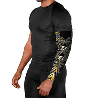 Aotearoa Ngati Raukawa Arm Sleeves Maori Tribal Yellow And Navy Paua Shell Pattern DT05 - Polynesian Pride