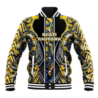 Aotearoa Ngati Raukawa Baseball Jacket Maori Tribal Yellow And Navy Paua Shell Pattern DT05 Unisex Yellow - Polynesian Pride