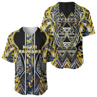 Aotearoa Ngati Raukawa Baseball Jersey Maori Tribal Yellow And Navy Paua Shell Pattern DT05 - Polynesian Pride