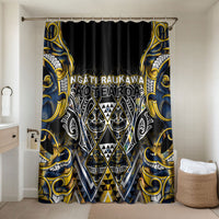 Aotearoa Ngati Raukawa Bathroom Set Maori Tribal Yellow And Navy Paua Shell Pattern DT05 Shower Curtain Only Yellow - Polynesian Pride