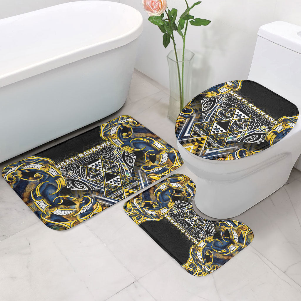 Aotearoa Ngati Raukawa Bathroom Set Maori Tribal Yellow And Navy Paua Shell Pattern DT05 - Polynesian Pride