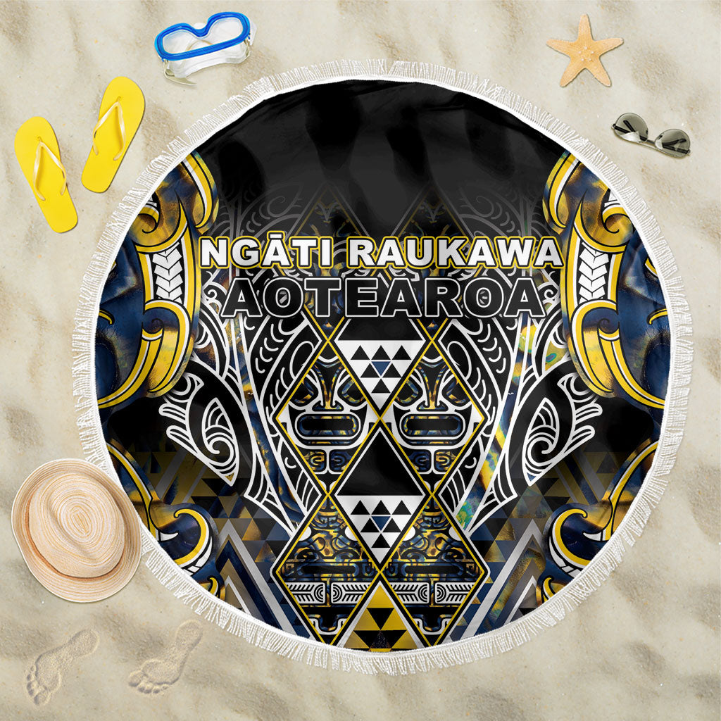 Aotearoa Ngati Raukawa Beach Blanket Maori Tribal Yellow And Navy Paua Shell Pattern DT05 One Size 150cm Yellow - Polynesian Pride