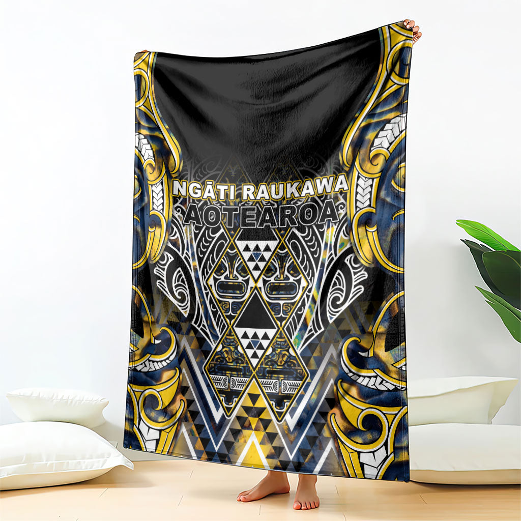 Aotearoa Ngati Raukawa Blanket Maori Tribal Yellow And Navy Paua Shell Pattern DT05 - Polynesian Pride