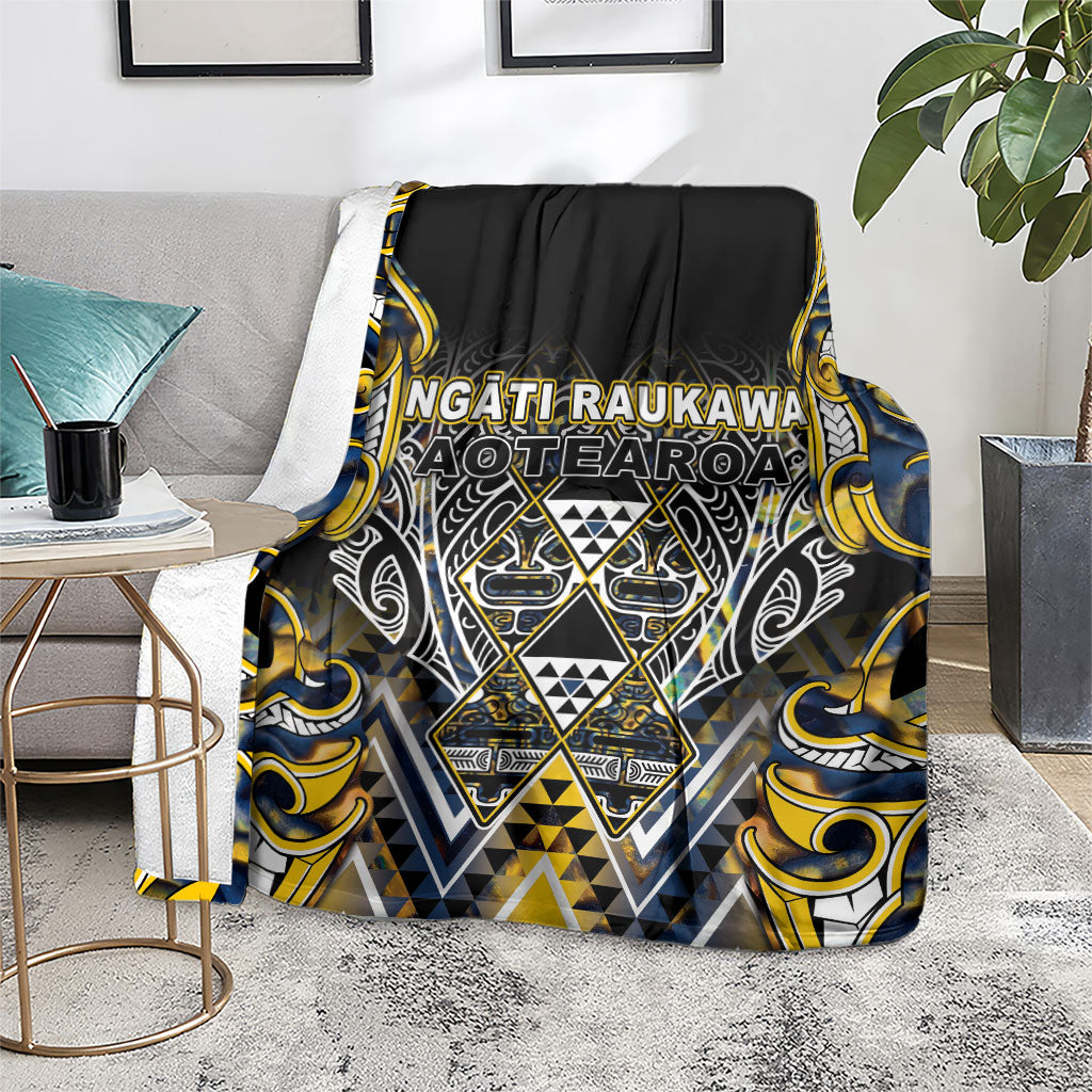 Aotearoa Ngati Raukawa Blanket Maori Tribal Yellow And Navy Paua Shell Pattern DT05 - Polynesian Pride
