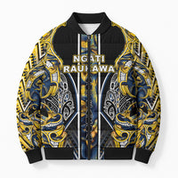 Aotearoa Ngati Raukawa Bomber Puffer Jacket Maori Tribal Yellow And Navy Paua Shell Pattern DT05 Unisex Yellow - Polynesian Pride