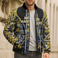 Aotearoa Ngati Raukawa Bomber Puffer Jacket Maori Tribal Yellow And Navy Paua Shell Pattern DT05 - Polynesian Pride