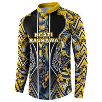 Aotearoa Ngati Raukawa Button Sweatshirt Maori Tribal Yellow And Navy Paua Shell Pattern DT05 - Polynesian Pride