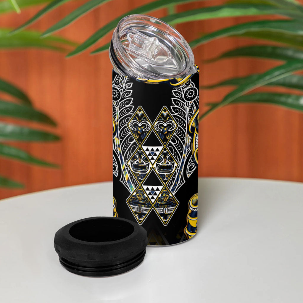 Aotearoa Ngati Raukawa 4 in 1 Can Cooler Tumbler Maori Tribal Yellow And Navy Paua Shell Pattern DT05 - Polynesian Pride