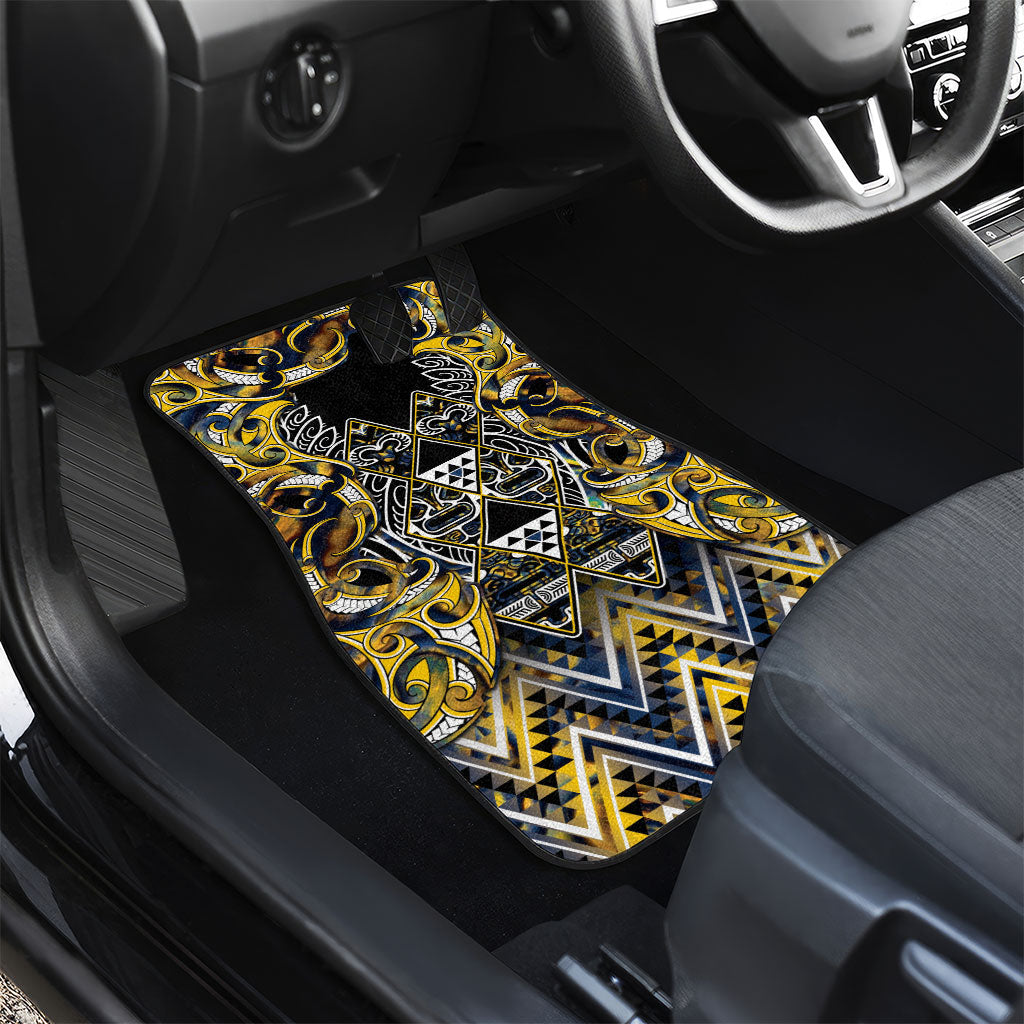 Aotearoa Ngati Raukawa Car Mats Maori Tribal Yellow And Navy Paua Shell Pattern DT05 - Polynesian Pride