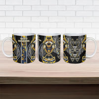 Aotearoa Ngati Raukawa Ceramic Mug Maori Tribal Yellow And Navy Paua Shell Pattern DT05 - Polynesian Pride