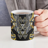 Aotearoa Ngati Raukawa Ceramic Mug Maori Tribal Yellow And Navy Paua Shell Pattern DT05 - Polynesian Pride