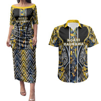 Aotearoa Ngati Raukawa Couples Matching Puletasi and Hawaiian Shirt Maori Tribal Yellow And Navy Paua Shell Pattern DT05 Yellow - Polynesian Pride