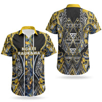 Aotearoa Ngati Raukawa Couples Matching Puletasi and Hawaiian Shirt Maori Tribal Yellow And Navy Paua Shell Pattern DT05 - Polynesian Pride