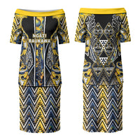 Aotearoa Ngati Raukawa Couples Matching Puletasi and Long Sleeve Button Shirt Maori Tribal Yellow And Navy Paua Shell Pattern DT05 - Polynesian Pride