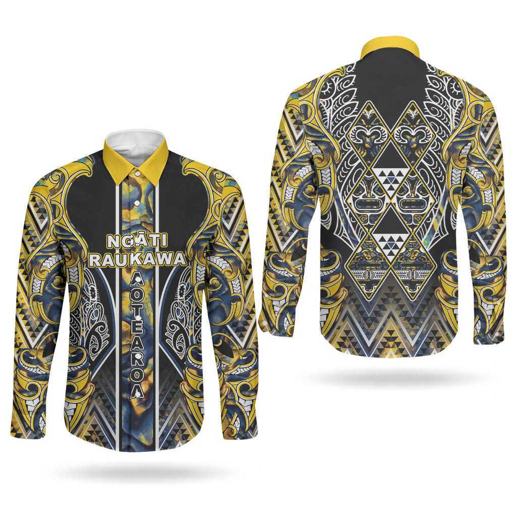 Aotearoa Ngati Raukawa Couples Matching Tank Maxi Dress and Long Sleeve Button Shirt Maori Tribal Yellow And Navy Paua Shell Pattern DT05 - Polynesian Pride