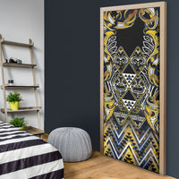 Aotearoa Ngati Raukawa Door Cover Maori Tribal Yellow And Navy Paua Shell Pattern DT05 - Polynesian Pride