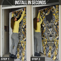 Aotearoa Ngati Raukawa Door Cover Maori Tribal Yellow And Navy Paua Shell Pattern DT05 - Polynesian Pride
