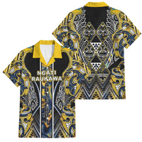 Aotearoa Ngati Raukawa Family Matching Off The Shoulder Long Sleeve Dress and Hawaiian Shirt Maori Tribal Yellow And Navy Paua Shell Pattern DT05 Dad's Shirt - Short Sleeve Yellow - Polynesian Pride