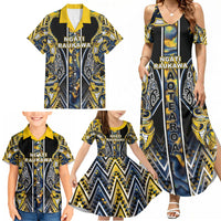 Aotearoa Ngati Raukawa Family Matching Summer Maxi Dress and Hawaiian Shirt Maori Tribal Yellow And Navy Paua Shell Pattern DT05 - Polynesian Pride