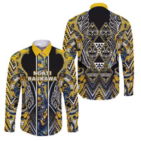 Aotearoa Ngati Raukawa Family Matching Summer Maxi Dress and Hawaiian Shirt Maori Tribal Yellow And Navy Paua Shell Pattern DT05 Dad's Shirt - Long Sleeve Yellow - Polynesian Pride