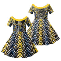 Aotearoa Ngati Raukawa Family Matching Summer Maxi Dress and Hawaiian Shirt Maori Tribal Yellow And Navy Paua Shell Pattern DT05 Daughter's Dress Yellow - Polynesian Pride