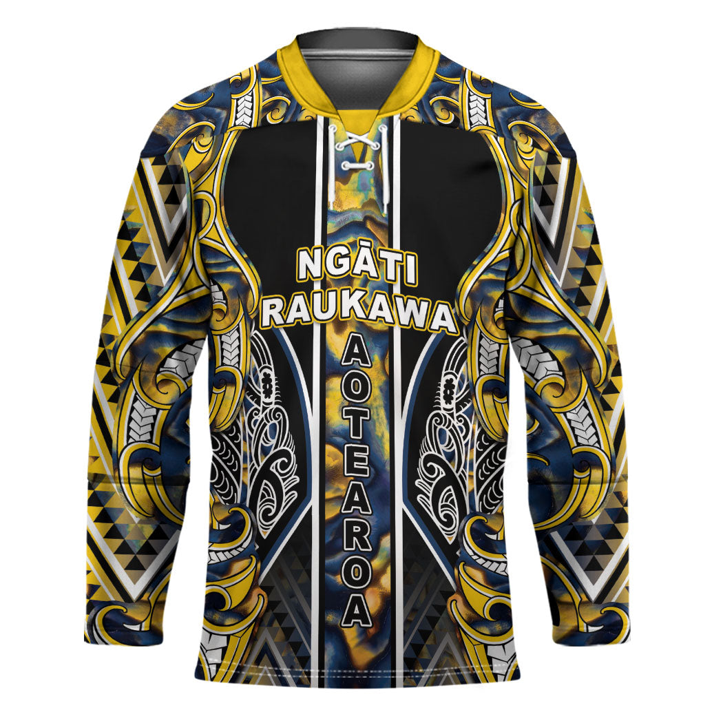 Aotearoa Ngati Raukawa Hockey Jersey Maori Tribal Yellow And Navy Paua Shell Pattern DT05 Unisex Yellow - Polynesian Pride