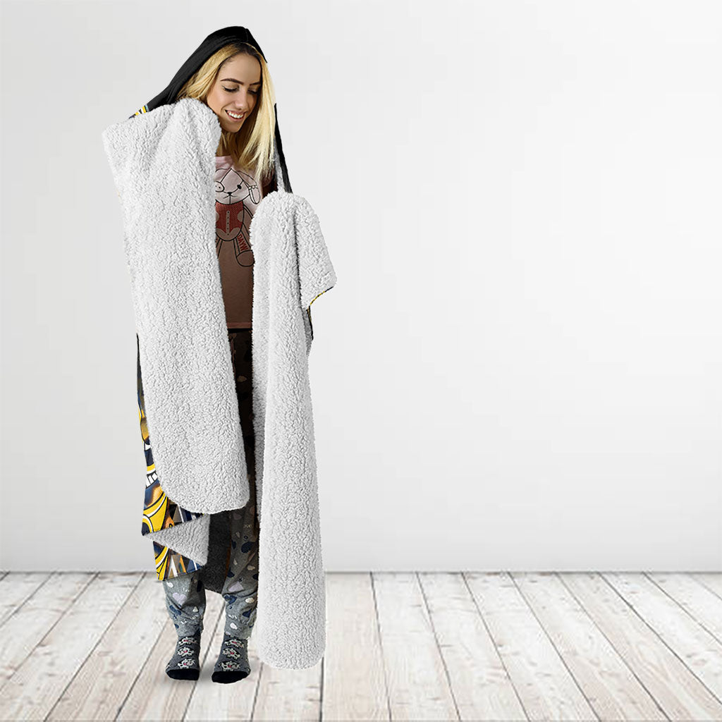 Aotearoa Ngati Raukawa Hooded Blanket Maori Tribal Yellow And Navy Paua Shell Pattern DT05 - Polynesian Pride
