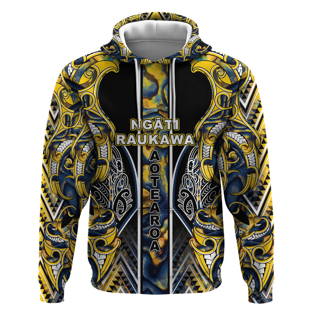 Aotearoa Ngati Raukawa Hoodie Maori Tribal Yellow And Navy Paua Shell Pattern DT05 Pullover Hoodie Yellow - Polynesian Pride
