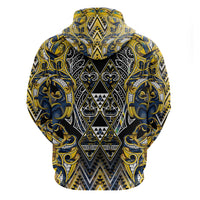 Aotearoa Ngati Raukawa Hoodie Maori Tribal Yellow And Navy Paua Shell Pattern DT05 - Polynesian Pride