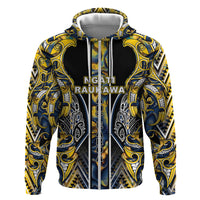 Aotearoa Ngati Raukawa Hoodie Maori Tribal Yellow And Navy Paua Shell Pattern DT05 Zip Hoodie Yellow - Polynesian Pride