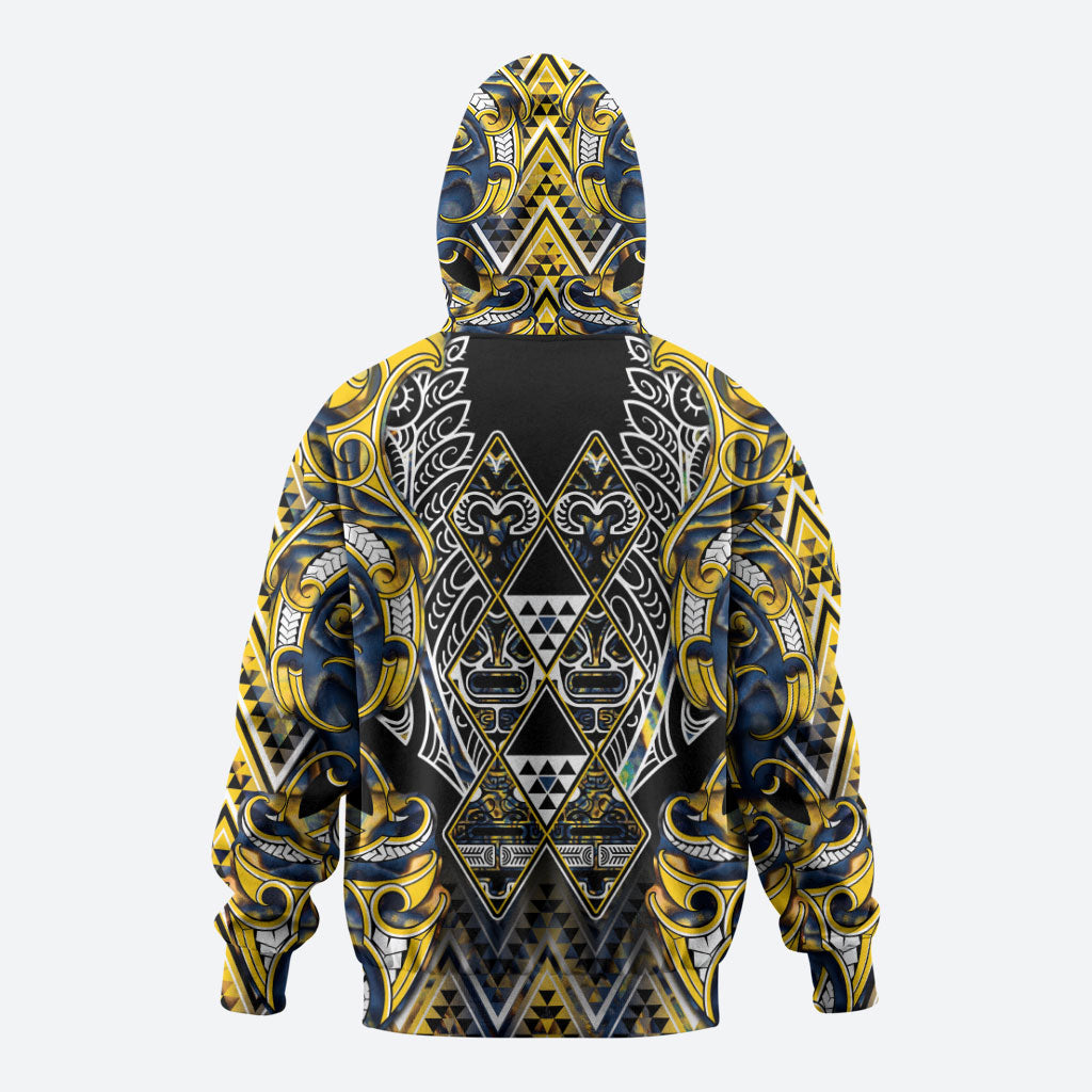 Aotearoa Ngati Raukawa Hoodie Maori Tribal Yellow And Navy Paua Shell Pattern DT05 - Polynesian Pride