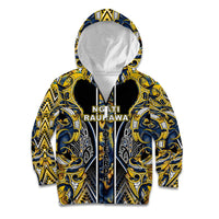Aotearoa Ngati Raukawa Kid Hoodie Maori Tribal Yellow And Navy Paua Shell Pattern DT05 Zip Hoodie Yellow - Polynesian Pride
