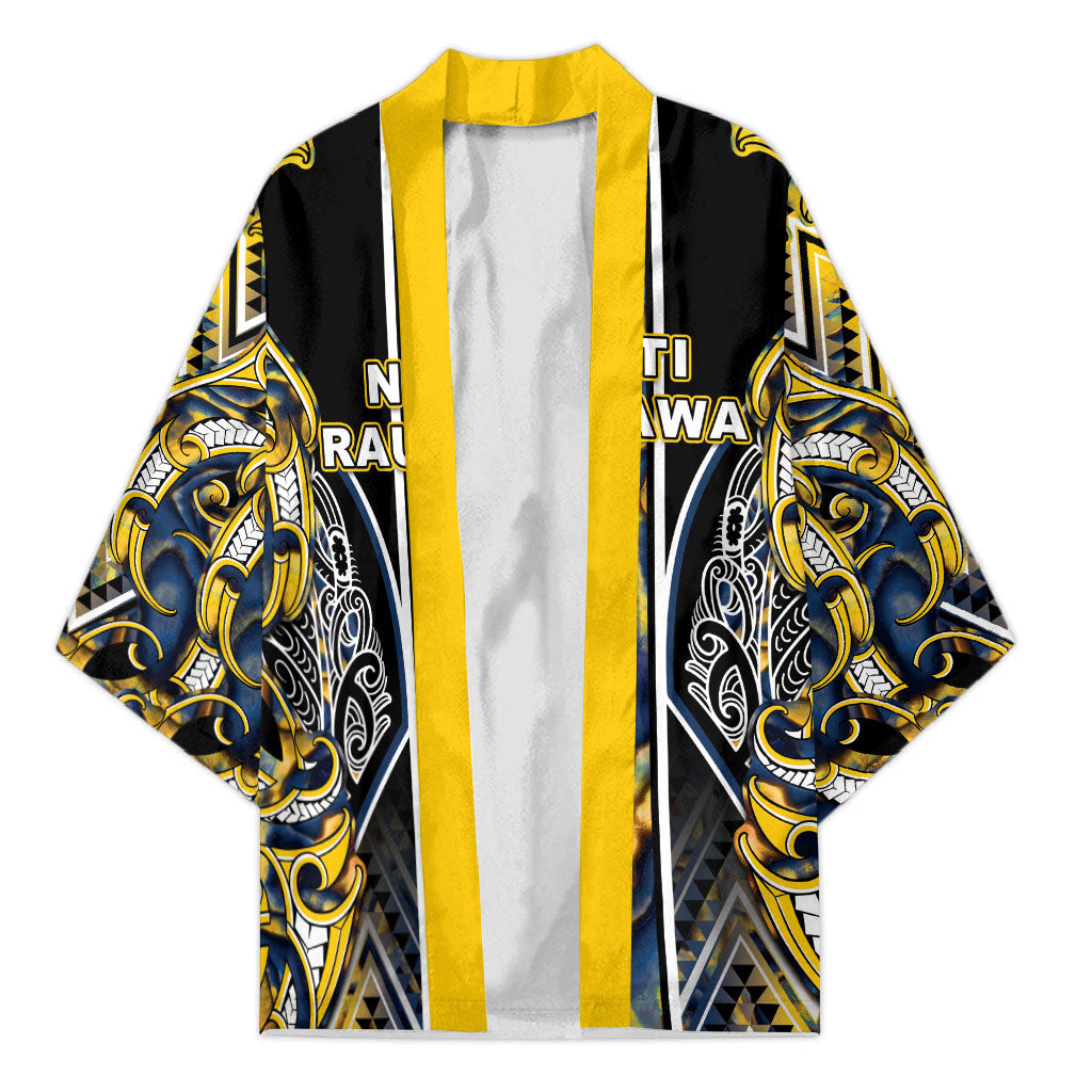 Aotearoa Ngati Raukawa Kimono Maori Tribal Yellow And Navy Paua Shell Pattern DT05 Unisex Yellow - Polynesian Pride