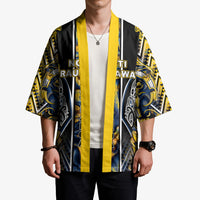 Aotearoa Ngati Raukawa Kimono Maori Tribal Yellow And Navy Paua Shell Pattern DT05 - Polynesian Pride