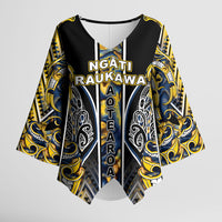 Aotearoa Ngati Raukawa Kimono Sleeve Blouse Maori Tribal Yellow And Navy Paua Shell Pattern DT05 Female Yellow - Polynesian Pride
