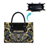 Aotearoa Ngati Raukawa Leather Bag Maori Tribal Yellow And Navy Paua Shell Pattern DT05 - Polynesian Pride