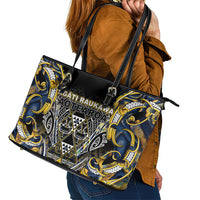 Aotearoa Ngati Raukawa Leather Tote Bag Maori Tribal Yellow And Navy Paua Shell Pattern DT05 - Polynesian Pride