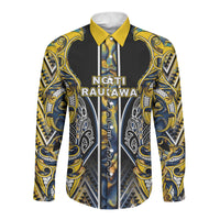 Aotearoa Ngati Raukawa Long Sleeve Button Shirt Maori Tribal Yellow And Navy Paua Shell Pattern DT05 Unisex Yellow - Polynesian Pride