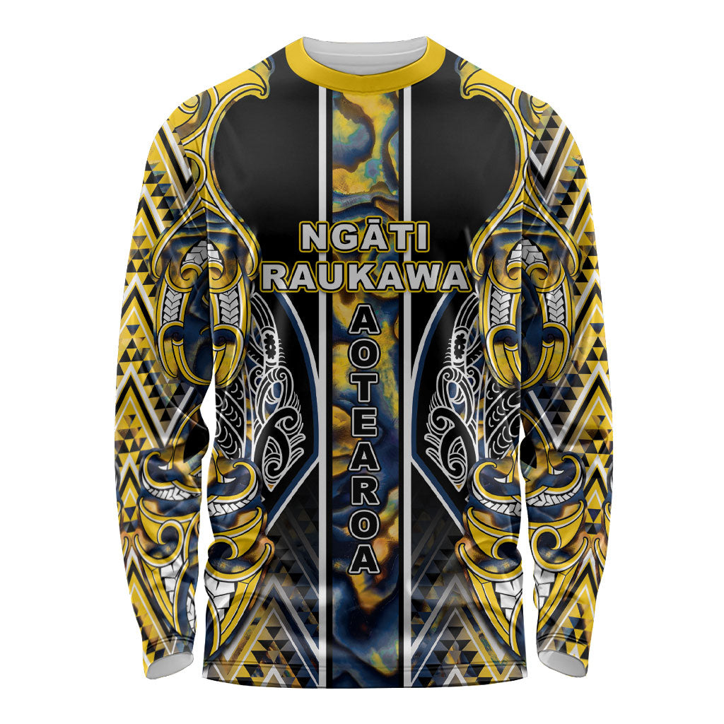 Aotearoa Ngati Raukawa Long Sleeve Shirt Maori Tribal Yellow And Navy Paua Shell Pattern DT05 Unisex Yellow - Polynesian Pride