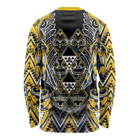 Aotearoa Ngati Raukawa Long Sleeve Shirt Maori Tribal Yellow And Navy Paua Shell Pattern DT05 - Polynesian Pride