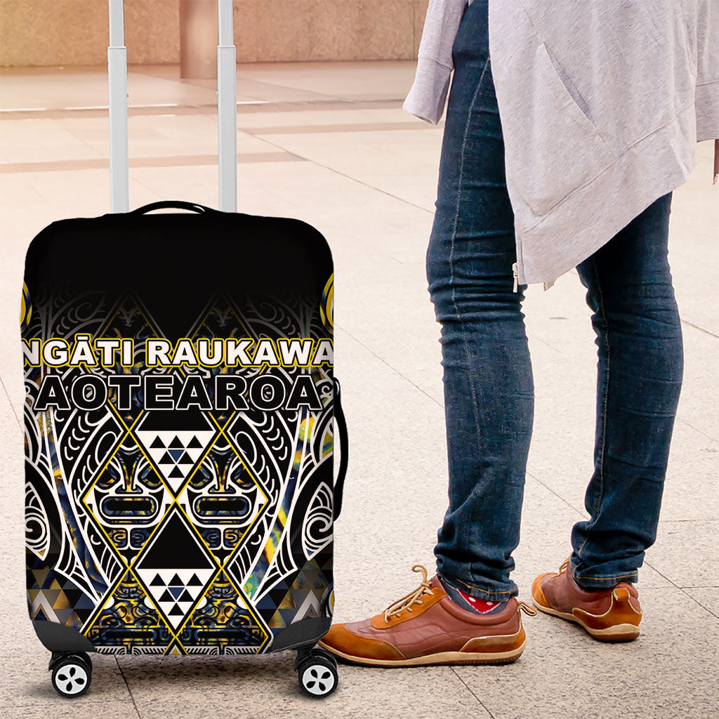 Aotearoa Ngati Raukawa Luggage Cover Maori Tribal Yellow And Navy Paua Shell Pattern DT05 Yellow - Polynesian Pride