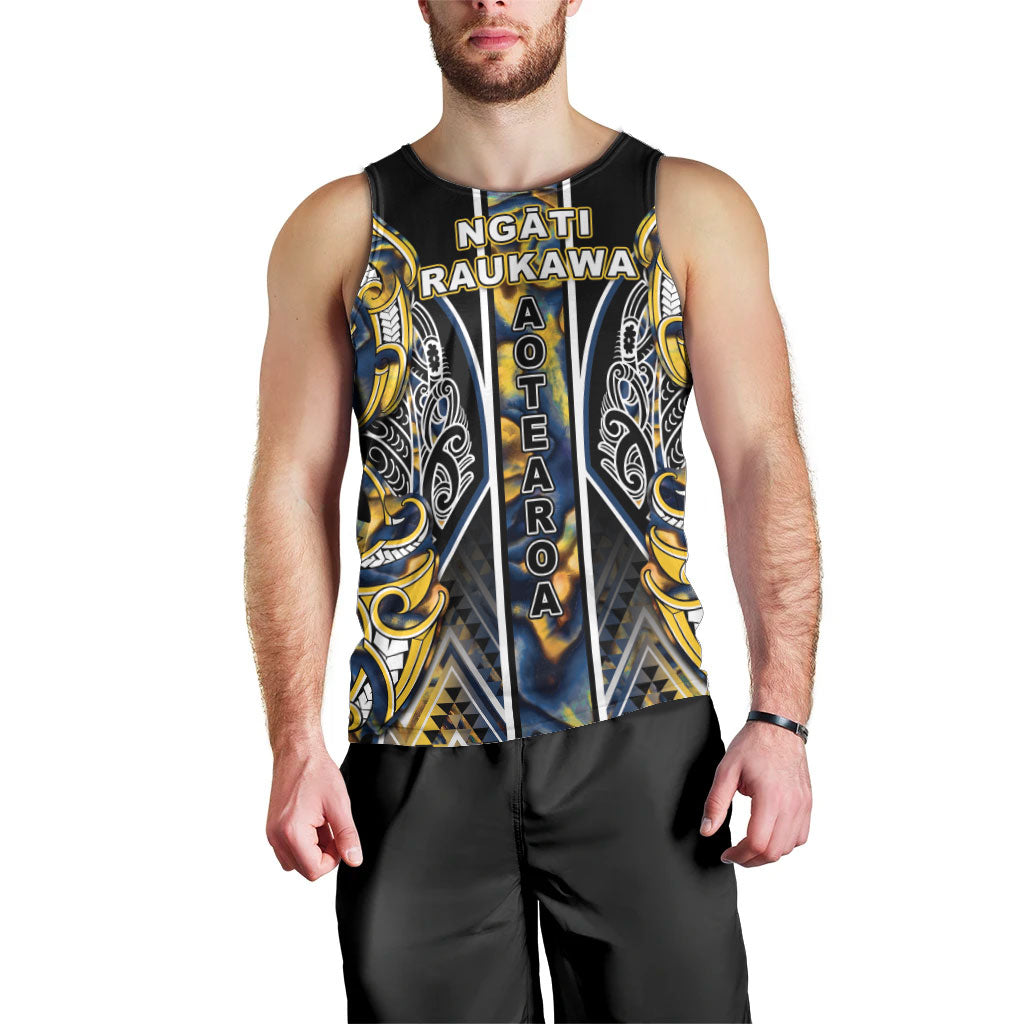 Aotearoa Ngati Raukawa Men Tank Top Maori Tribal Yellow And Navy Paua Shell Pattern DT05 - Polynesian Pride