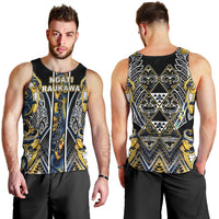 Aotearoa Ngati Raukawa Men Tank Top Maori Tribal Yellow And Navy Paua Shell Pattern DT05 - Polynesian Pride