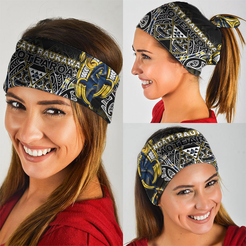 Aotearoa Ngati Raukawa Neck Gaiter Maori Tribal Yellow And Navy Paua Shell Pattern DT05 - Polynesian Pride