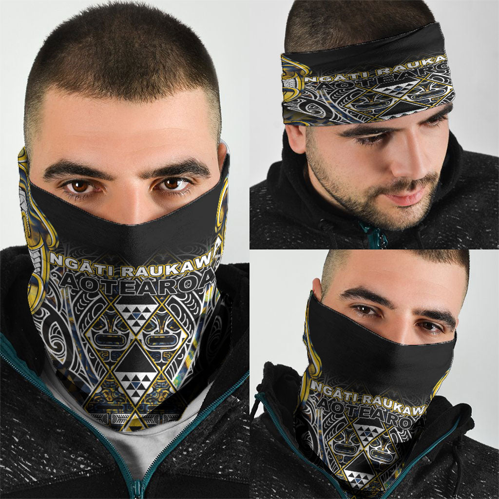 Aotearoa Ngati Raukawa Neck Gaiter Maori Tribal Yellow And Navy Paua Shell Pattern DT05 - Polynesian Pride