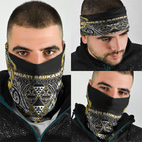 Aotearoa Ngati Raukawa Neck Gaiter Maori Tribal Yellow And Navy Paua Shell Pattern DT05 - Polynesian Pride